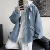 90s streetwear Hong Kong Style Fake Two-Piece Coat Men's Autumn and Winter Couple Loose Hooded Windbreaker BF Korean Style Trendy Ruffle Handsome Woolen Coat