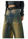 Ceekoo Retro Dirty Inverted Wide Leg Jeans