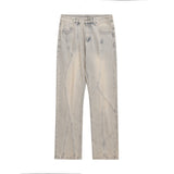 Ceekoo Retro Yellow Mud Straight Stitching Jeans