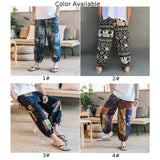 Ceekoo  Summer Beach Style Thai Lantern Pants Wide Leg Pant Drawstring Elastic Waist Totem Printing Long Pants Trousers Clothing For Men