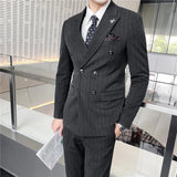 Ceekoo ( Blazer + Vest + Pants ) Fashion Striped Formal Business Double-breasted Men's Casual Suit Groom's Wedding Dress Party Tuxedo