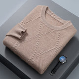 Ceekoo  Autumn/Winter Men's Clothing Thickened Round Neck Pullover Diamond 100% Mink Cashmere Knitted Sweater Jumper BR116