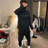 Ceekoo  -  Fall Tracksuits Mens Fashion Patchwork Slim Zipper Hoodies Jackets And Pants Suits Men Winter Casual Long Sleeve Two Piece Sets