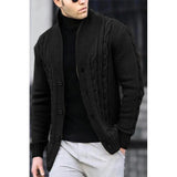 Ceekoo  -  Men's Knitted Twist Cardigan Sweater, Long Sleeve, black Knit Jacket, Men's Coat, Casual Knitwear, Autumn, Winter Clothing,