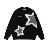 Ceekoo  -  Retro Harajuku Star Flocked Couple Sweater Oversized Pullover Long Sleeved Thickened Mens Womens Loose Versatile Casual Sweaters