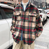 Ceekoo Thick Plaid Woolen Coat Men Warm Oversized Retro Thickened Woolen Jacket Mens Streetwear Korean Loose Short Woolen Coat Men