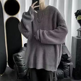 Ceekoo  -  Sweaters Loose Knitted Sweater Men Round Neck Autumn Winter Lazy Style Versatile Sweater Casual Mens Clothes