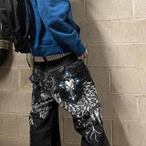 Ceekoo  -  Y2k American New Street High Waist Gothic Skull Print Geometry Men's Jeans Retro Hip Hop Fashion Couple Straight Loose Pants