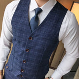 Ceekoo ( Vest + Pants ) 2Pce Set Mens Fashion Plaid Slim Casual Business Suit Vest Pants Groom Wedding Dress Formal Waist Coat Trousers