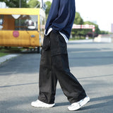 Ceekoo Vintage Cargo Pants Men Fashion Streetwear Pockets Wide Leg Straight Y2k Casual Trousers Baggy Drawstring Overalls Black/Gray