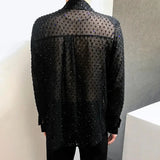 Ceekoo  -  Mens Sexy Mesh See-Through Long-Sleeved Shirt Autumn Genderless Fashion Youth Nightclub Shiny Breathable Performance Top Unisex