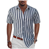 Ceekoo  Men's Casual Stylish Striped Shirt  New Summer Short Sleeve Beach Shirt Button-Up Dress Shirts Breathable Hawaiian Shirt