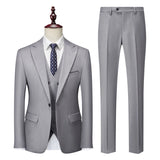 Ceekoo  ( Jacket + Vest + Pants ) Solid Color Office Business Formal Men's Suit Three Piece Set Groom Wedding Dress Party Tailcoat