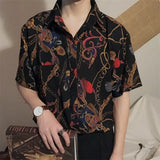 Ceekoo Summer Thin Silky Soft Polyester Short Sleeve Men Floral Print Shirt Hawaiian Retro Print Loose Modern Trend Korean Shirts