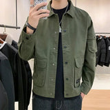 Ceekoo  Men's Casual Jacket Spring Autumn Button Lapel Work Coat New Solid Color Multi-pocket Tops Men Fashion High Quality