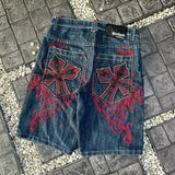 Ceekoo  -  Summer New Y2K Denim Shorts Big Pattern Design Baggy Jeans Shorts Men's Vintage Punk Fashion Loose Casual Versatile Shorts