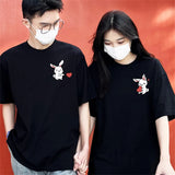 Ceekoo Cartoon Love Rabbit Couple T-Shirt Combo For Boyfriends Girlfriends 240g Top Quality Cotton Summer Men Women Short Sleeve Tshirt