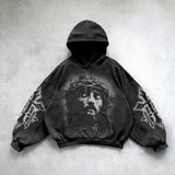 Ceekoo  -  Streetwear Y2K Patten Owl Printed Hooded Hoodies Gothic Vintage Washed Sweatshir Men Goth Patchwork Rock Hip Hop Pullover Tops