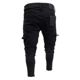 Ceekoo  Mens Stretch Jeans Black Big Side Pockets Cargo Jeans Fashion Zipper Small Foot Denim Pants Elastic Jogging Trousers Streetwear