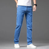 CeekooPlus Size 44 46 Men's Thin Jeans Summer New Straight Elastic Denim Pants Fashion Male Business Casual Baggy Trousers