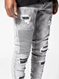 Ceekoo  Men's Skinny Ripped Jeans Streetwear Fashion Beggar Patch Men Pencil Pants Grey/Blue Slim Denim Trousers Casual Jeans for Men