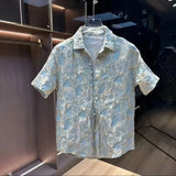 Ceekoo  -  Ethnic Style Scalding Gold Flower Shirts And Shorts Two Piece Set Mens Fashion Short Sleeved Suits Summer Casual Loose Outfits