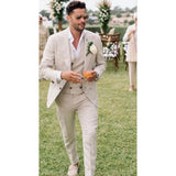 Ceekoo  -  Summer Linen Men Suits 3 Piece Chic Single Breasted Peak Lapel Outfits Fashion Daily Casual Slim Groom Wedding Party Tuxedo