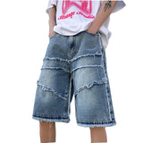 Ceekoo American High Street Men's Wide Leg Denim Shorts Summe New Fashion Casual Baggy Short Jeans Male Chic Burrs Clothes