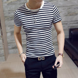 Ceekoo Brand New Mens T-Shirts Striped Men T Shirt Short-Sleeved Man Stripe T-shirt For Male Clothing Round-Collar Tops Tees