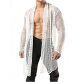 Ceekoo  -  sexy hollow men long cardigan fashion men's clothing Sexy muscle men oversized cardigan grid perspective long-sleeved shirt top