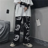 Ceekoo  Black Harajuku printed anime sweatpants male streetwear wide leg oversize pants loose casual sport straight trousers men