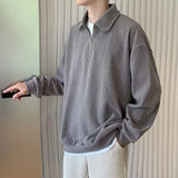 ceekoo Lapel Zipper Sweater Knitwear Solid Color Pullover Men's Jumpers Vintage Long Sleeve Polo T-Shirts Japanese Oversized Sweater