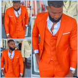 Ceekoo Latest Design Bright Orange Men Suits Peak Lapel Costume Homme Tuxedo Prom Wedding Groom Blazer Terno Masculino Slim Fit 3 Pcs