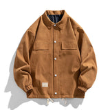 Ceekoo  -  Vintage Men Suede Jacket Solid Color Standing Collar Thickened Shirt Jacket Korean Couple Clothing Male Shirts