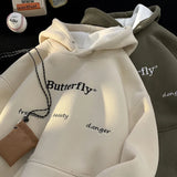 Ceekoo  - Thicken Fleece Men Hoodies Trendy Korean Embroideries Letter Hooded Sweatshirt Warm Hoodie Male Clothing