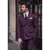 Ceekoo  -  Purple Men Suits 2 Piece Chic Double Breasted Peak Lapel Outfits Fashion Business Casual Slim Groom Wedding Party Tuxedo