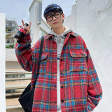 Ceekoo Thick Plaid Woolen Coat Men Warm Oversized Retro Thickened Woolen Jacket Mens Streetwear Korean Loose Short Woolen Coat Men