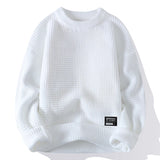 Ceekoo Casual Men's Round Neck Sweater Solid Color Texture Warm Knit Slim Fit Pullover Sweater Fashion New Winter