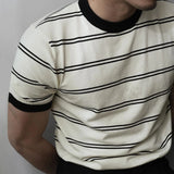 Ceekoo  -  Men Casual Striped Knitted T-Shirt Genderless Summer New Fashion Temperament Simple Breathable Comfortable Loose Top Unisex