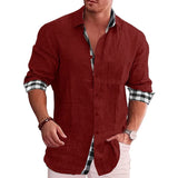 Ceekoo Cotton Linen Hot Sale Men's Long-Sleeved Shirts Solid Color Stand-Up Collar Casual Beach Style Casual Handsome Men Shirts S-5XL