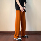 Ceekoo  -  Summer Thin Pleated Pants Men Fashion Oversized Wide-leg Pants Men Korean Loose Straight Ice Silk Pants Mens Trousers S-2XL