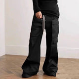 Ceekoo Ro Style Wide Leg Drawstring Black Cargo Pants Unisex Straight Baggy Casual Overalls Men's Streetwear Loose Oversized Trousers