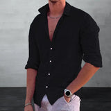 Ceekoo Cotton Linen   Summer New Men's Solid Color Linen Casual Shirt Cardigan Long Sleeve Thin Breathable Shirts US S-3XL