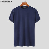 Ceekoo  Well Fitting Tops INCERUN New Men Knitted O-Neck Well Fitting T-shirts Casual Fashion Solid Short Sleeve Camiseta S-5XL