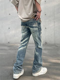 Ceekoo  -  High Street Jeans Men's Tie Dye Made Old Wash Straight Leg Pants Button-pocket Fashion Trousers Loose A164