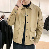 Ceekoo  Men's Casual Jacket Spring Autumn Button Lapel Work Coat New Solid Color Multi-pocket Tops Men Fashion High Quality