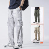 Ceekoo Spring New Style Korean Fashion Men's Baggy Khaki Cargo Pants Cotton Outdoor Style Drawstring Straight Trousers Male