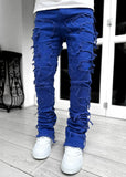 CeekooFashion Stretch Patch Men's Jeans Y2K Patchwork Creative Tassels Decoration Straight Denim Trousers For Men Hip Hop Jean Pants