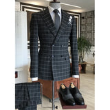 Ceekoo  -  Chic Black Plaid Men Suits Two Piece (Blazer+Pants) Fashion Business Casual Slim Wedding Tuxedo Peak Lapel Double Breasted Suit