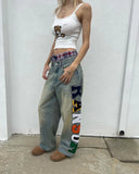 Ceekoo  -  Y2k Gothic Heavy Industry Letter Embroidery Patch Jean Mid Rise Harajuku Street Punk Casual Wide Leg Light Blue Light Blue Jeans